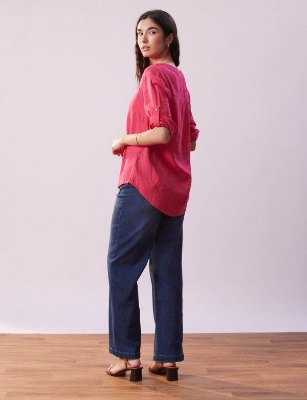 Blusa Lino Botones FUCSIA