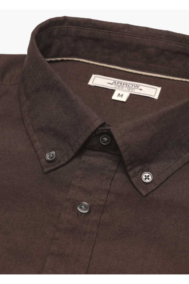 Camisa Arrow Lino Cotton Manga Larga Café