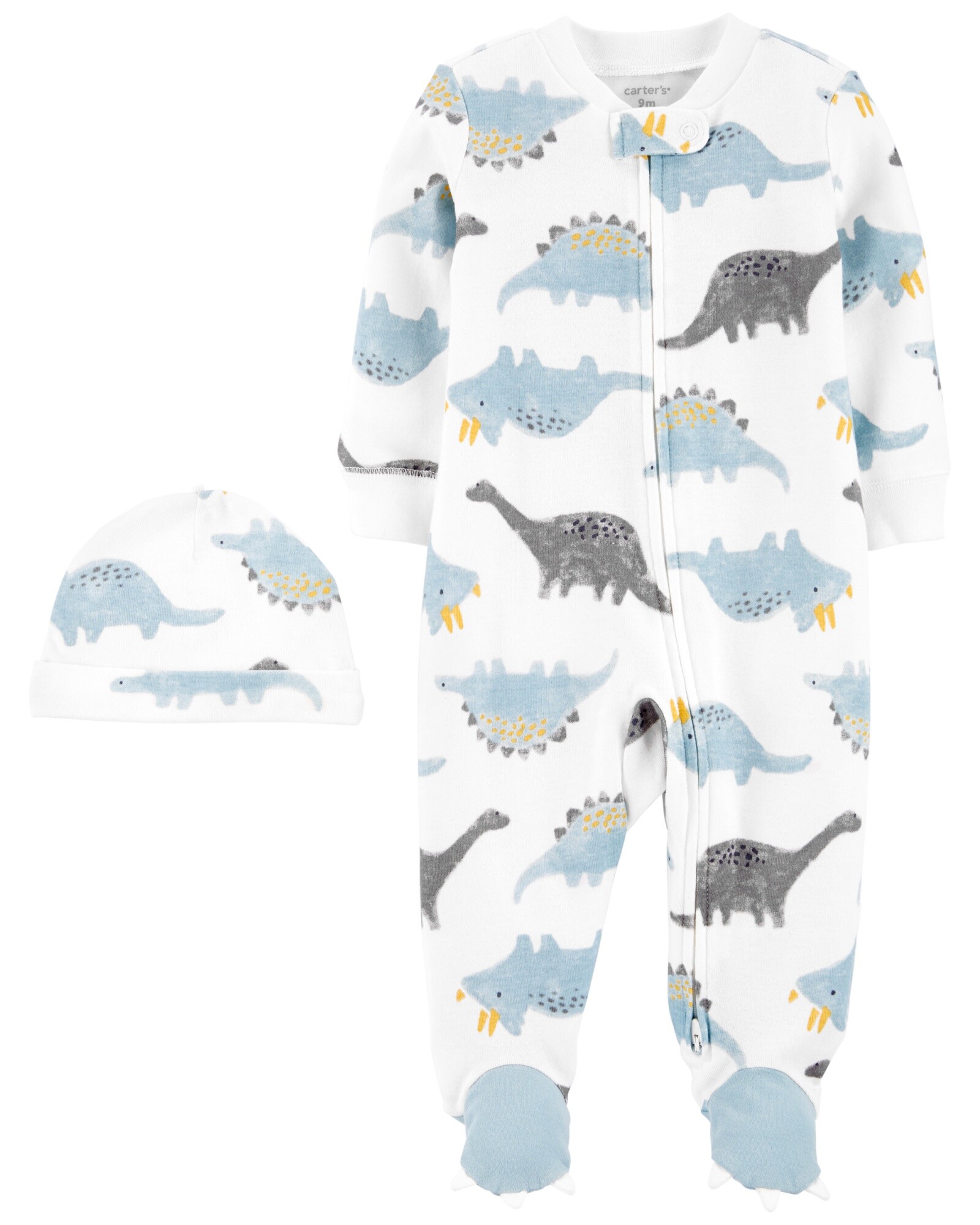 Pijama de algodón con pies y gorro, diseño dinos. Talles PRE-9M Sin color