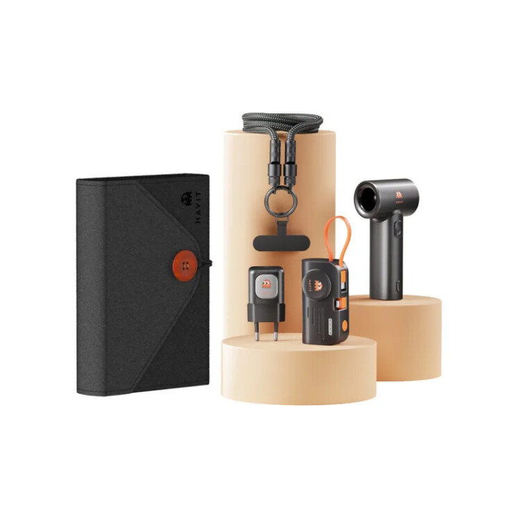 Havit Travel Set 4 en 1 – Cargador de Viaje, Power Bank, Cable USB-C y Ventilador Portátil Havit Travel Set 4 en 1 – Cargador de Viaje, Power Bank, Cable USB-C y Ventilador Portátil