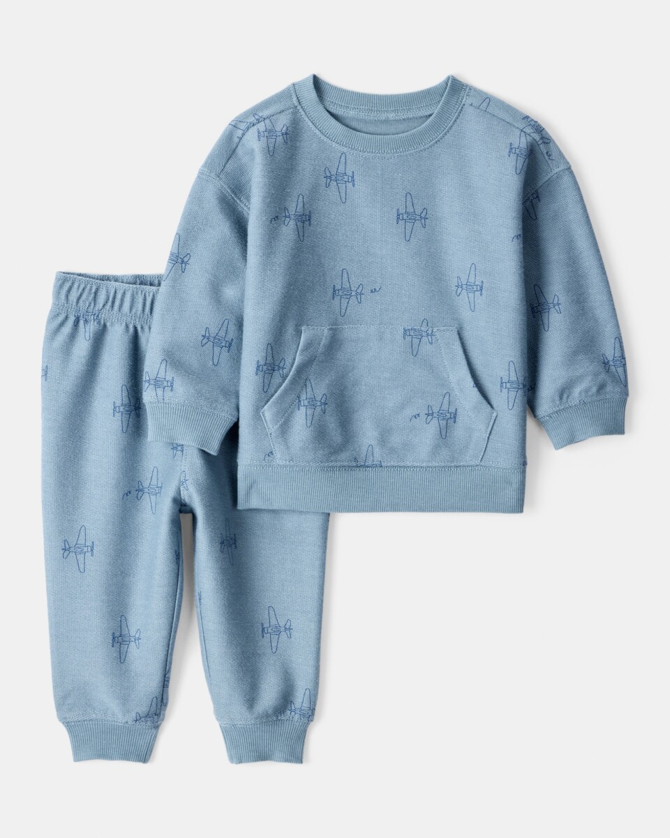 Set dos piezas de algodón, pantalón y buzo, diseño aviones 