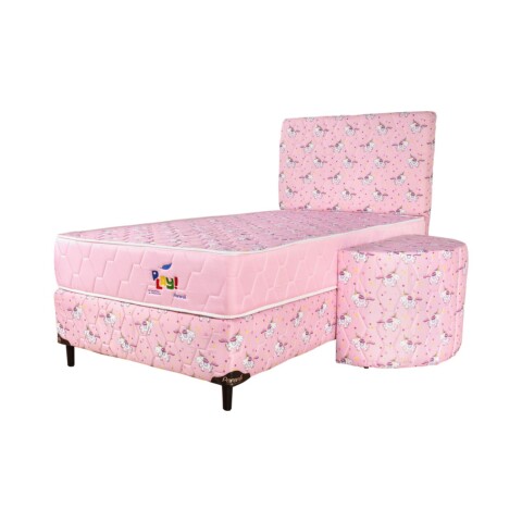 Juego Completo Play 100x190 cm (Base + Colchón + Cabecera + Puff) Rosa