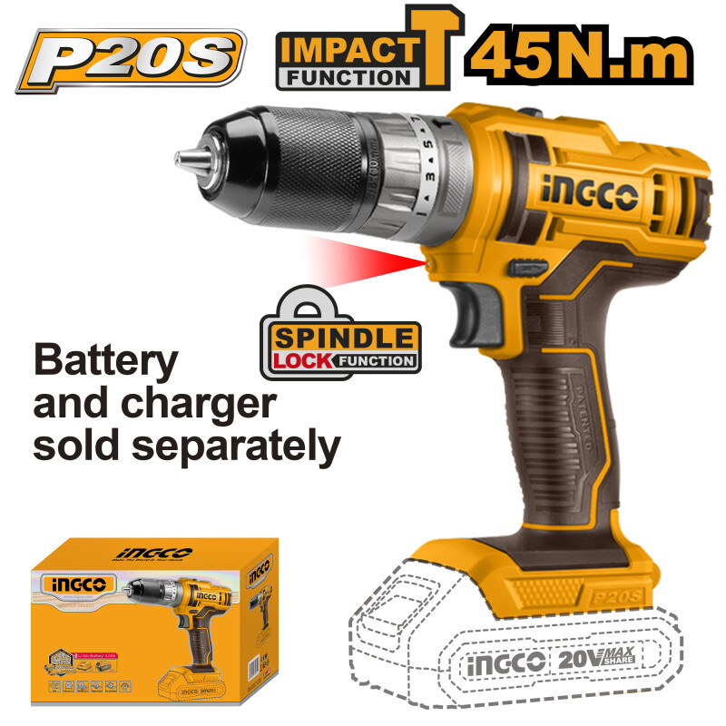 ATORNILLADOR PERCUTOR 20V P20S SIN BAT SIN CARGADOR CIDLI201455 INGCO ATORNILLADOR PERCUTOR 20V P20S SIN BAT SIN CARGADOR CIDLI201455 INGCO