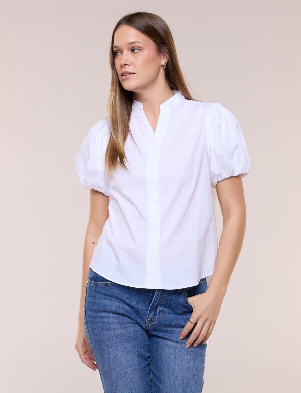 Camisa Manga Abullonada Y Cuello Mao BLANCO