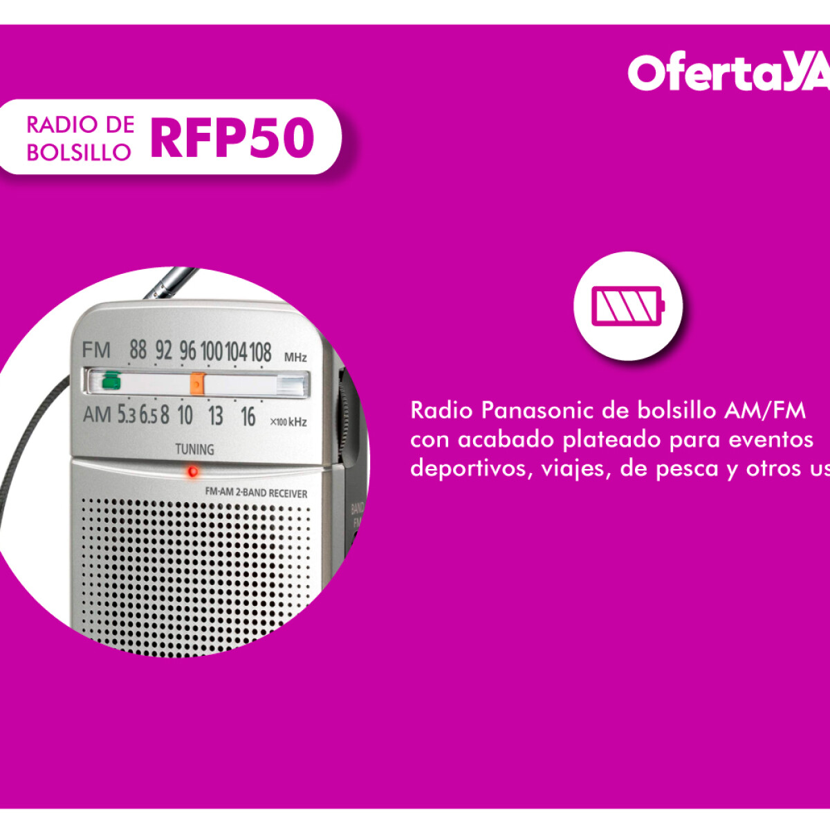 Radio Portátil Panasonic de Bolsillo AM FM 68 Horas de Autonomía RF-P50D Plata Radio Portátil Panasonic de Bolsillo AM FM 68 Horas de Autonomía RF-P50D Plata