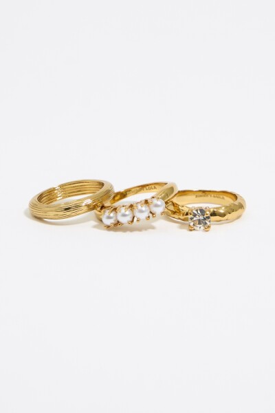 SET DE 3 ANILLOS PERLAS Y CRIS Oro