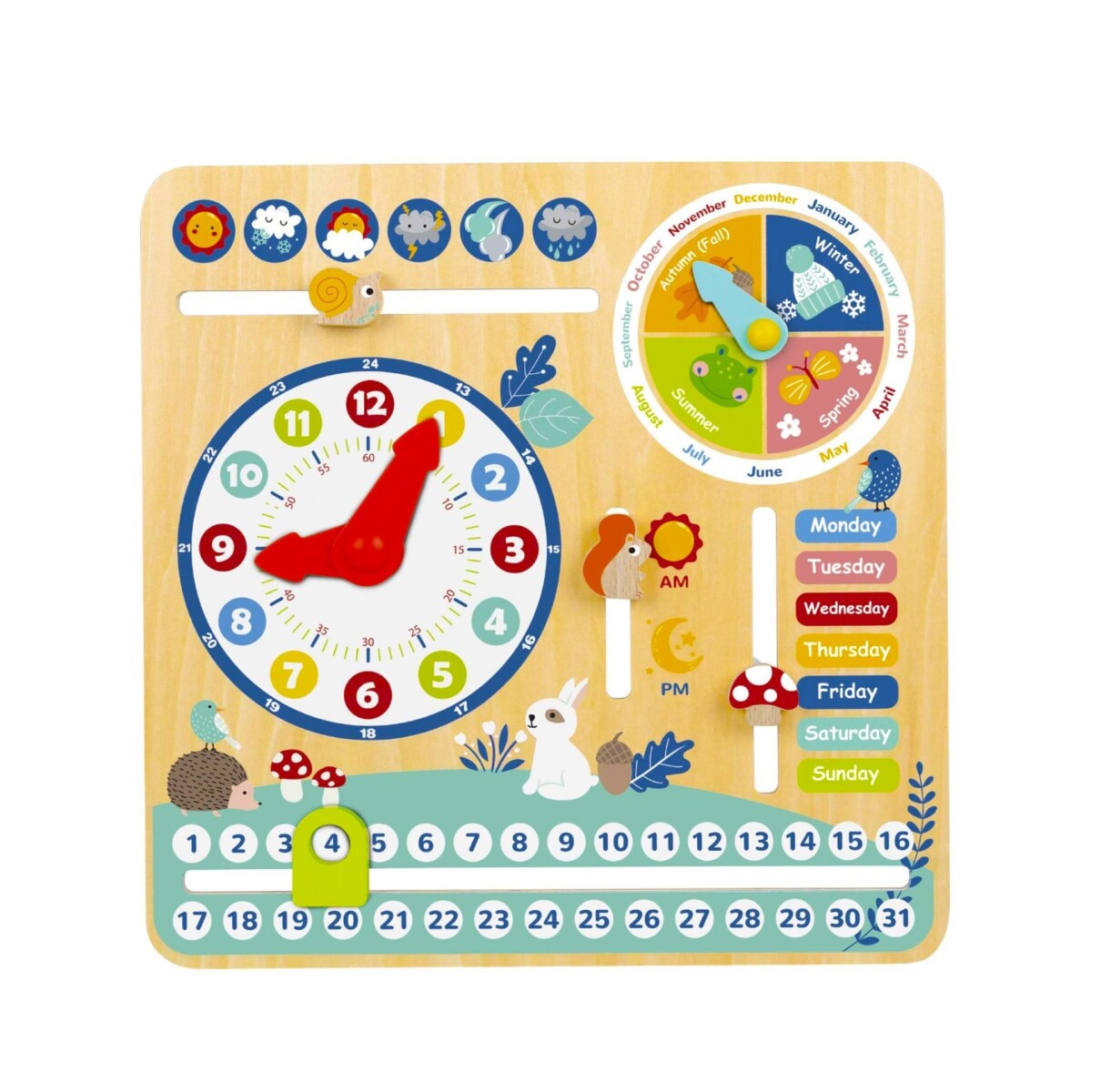 TOOKY TOY CALENDARIO CON DETALLE DE DIAS, HORAS, FECHA Y ESTACIONES DEL AÑO 
