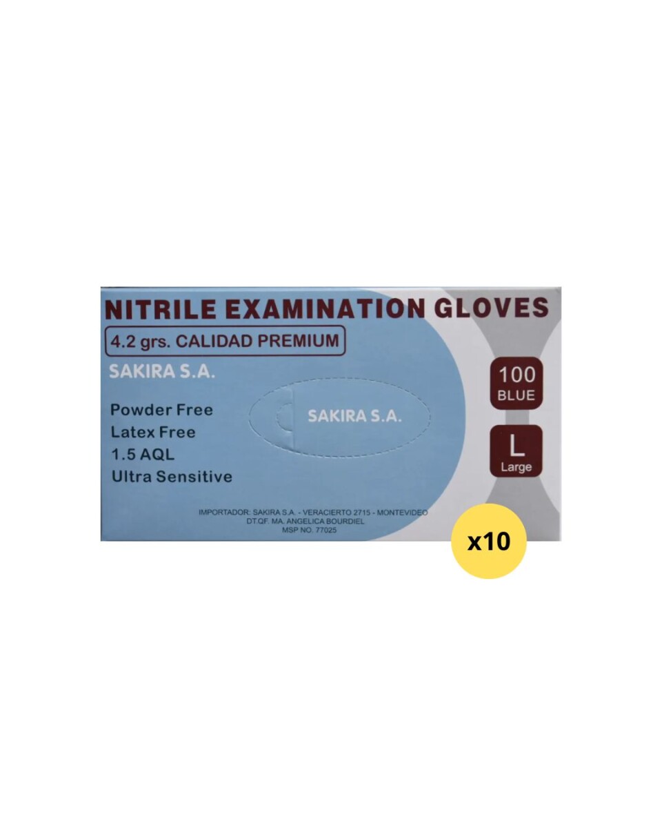 Guantes de nitrilo Sakira 4.2 grs (premium) x 100 unidades OFERTA CAJA CERRADA X 10 - Azul 
