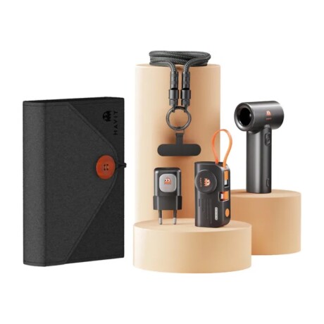 Kit de viaje Havit STK011 4 en 1: cargador, power bank, cable y ventilador Kit de viaje Havit STK011 4 en 1: cargador, power bank, cable y ventilador