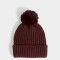Gorro Romántico Gorro Tejido Con Pompón - Rojo Burdeaux