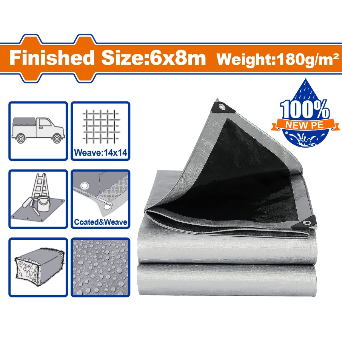 LONA USO RUDO REFORZADA 6X8MT 180G/M2 WADFOW WTQ8868 - GRIS 