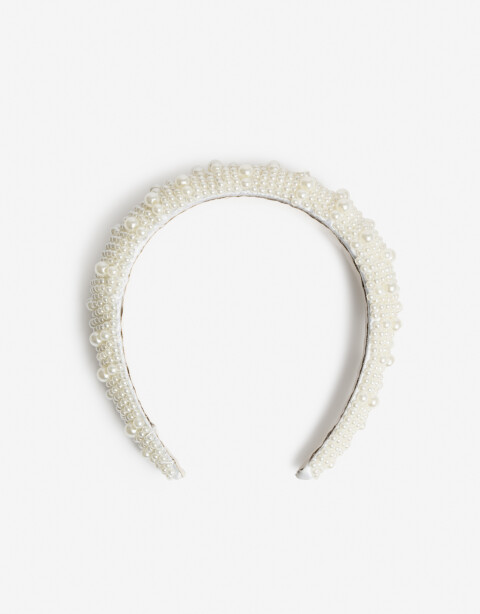 Vinchas Rígidas Perla Vincha Semipuffy Perlas - Blanco Nacarado/perlado