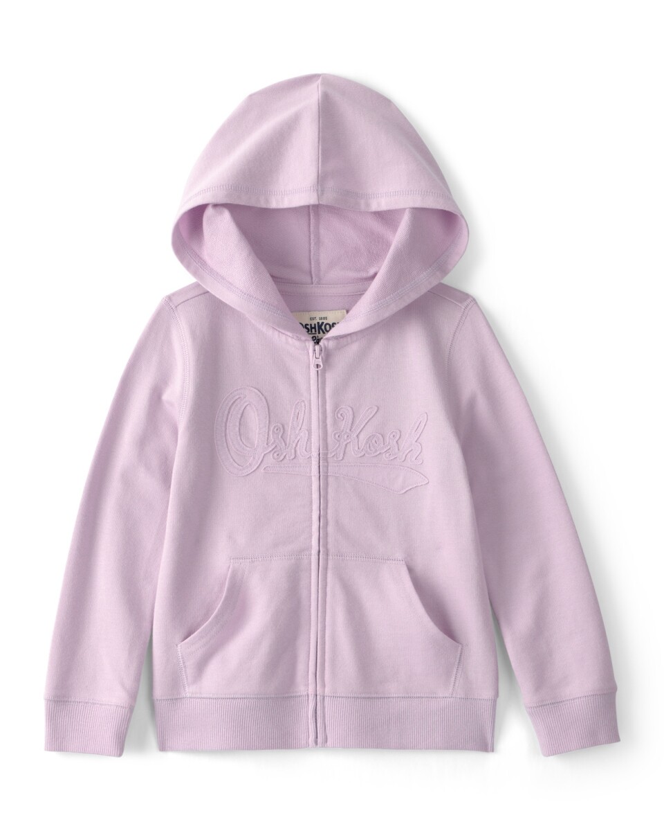 Campera de algodón, lila, con capucha y logo 