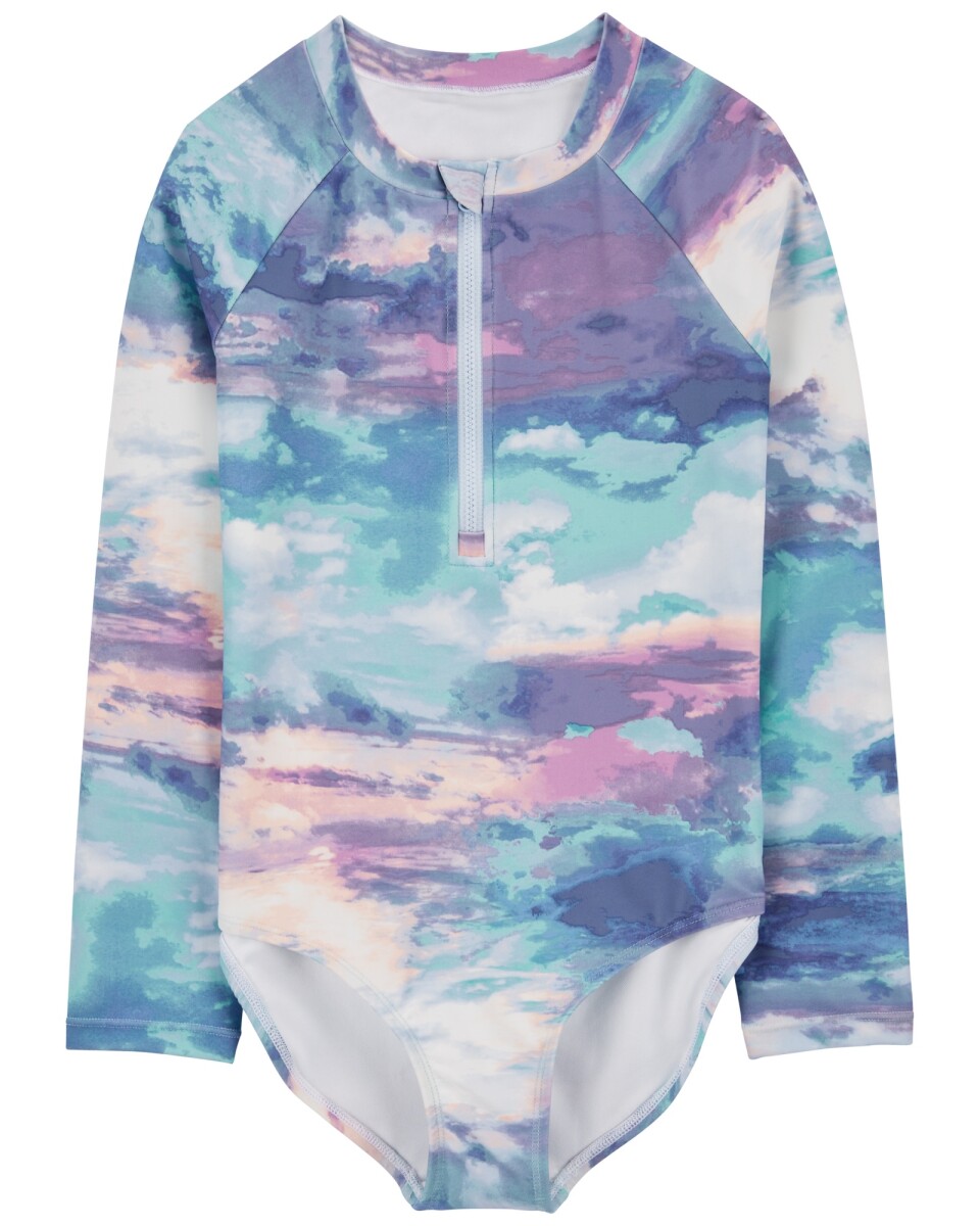 Malla de baño una pieza manga larga con protección UPF 50+ diseño tie-dye 