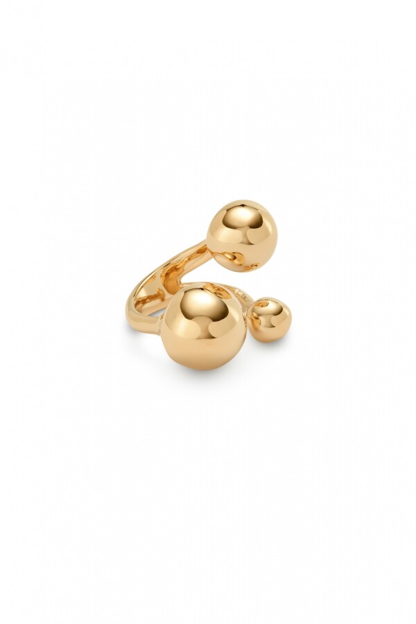 ANILLO EN ALEACIÓN DE METALES BAÑADO EN ORO 18K Y TRES BOLAS DE DIFERENTES TAMAÑOS Anillo