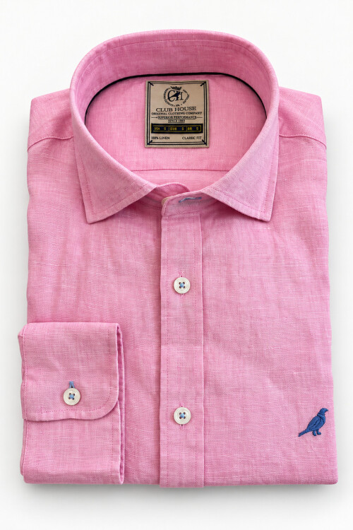 Camisa lino Short Collar Pink Melange