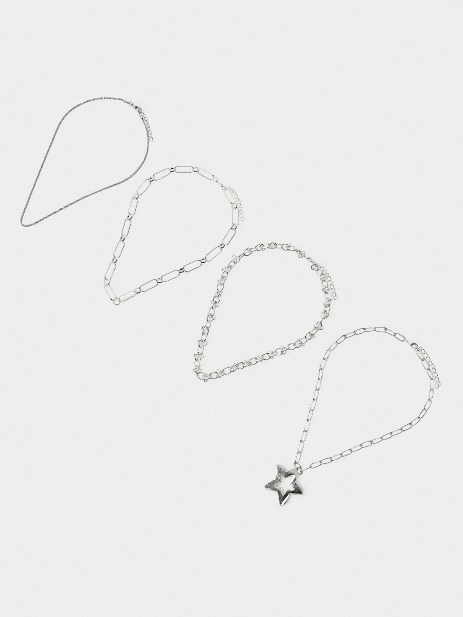 Set De Collares De Eslabones Con Estrella plateado