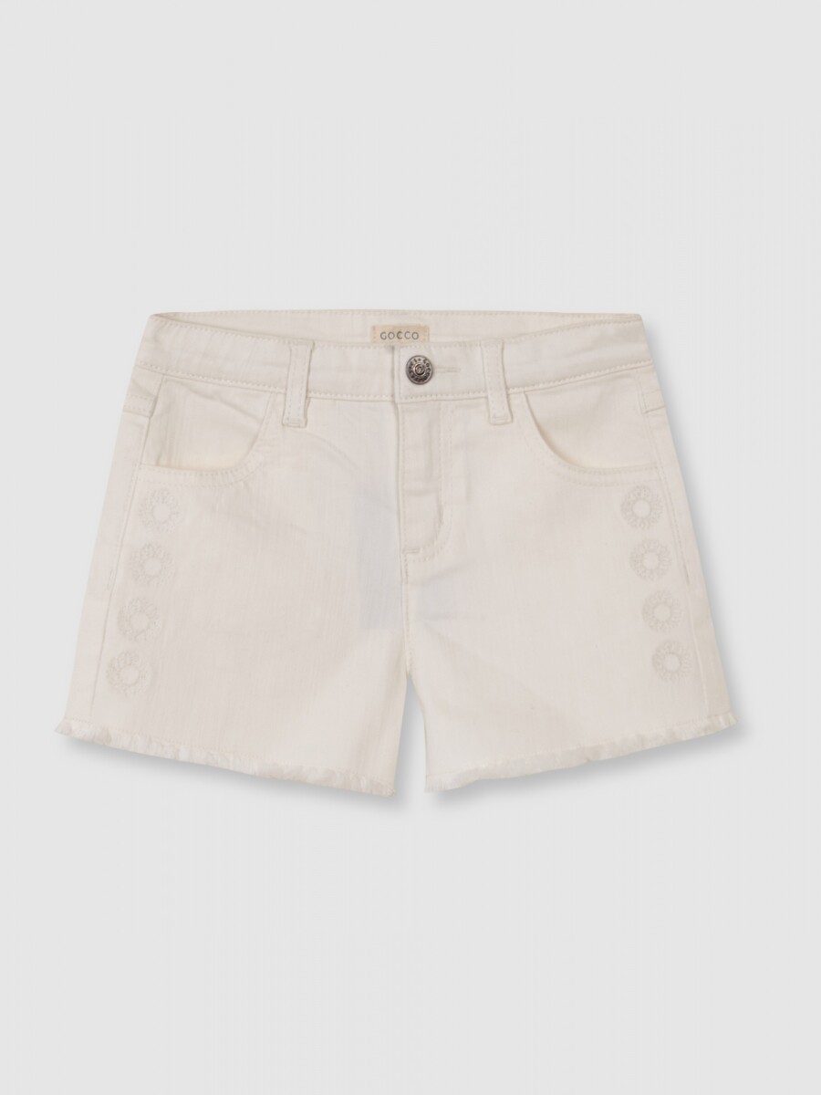 Pantalon Corto Con Bordados Blanco