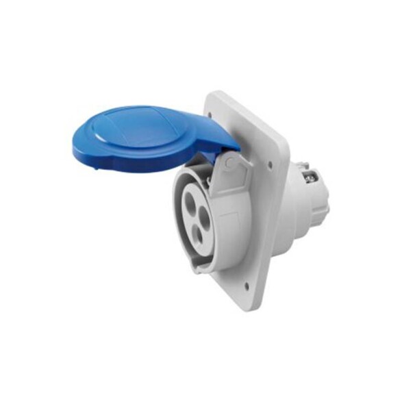 Tomacorriente de embutir industrial 2P+T 16A 6H 220V azul IP44 GG2205