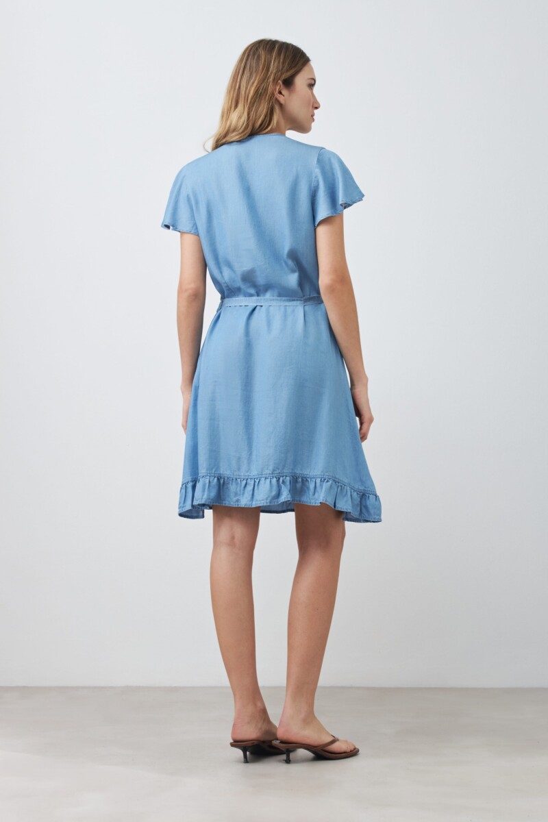 Vestido cruzado de lyocell azul claro