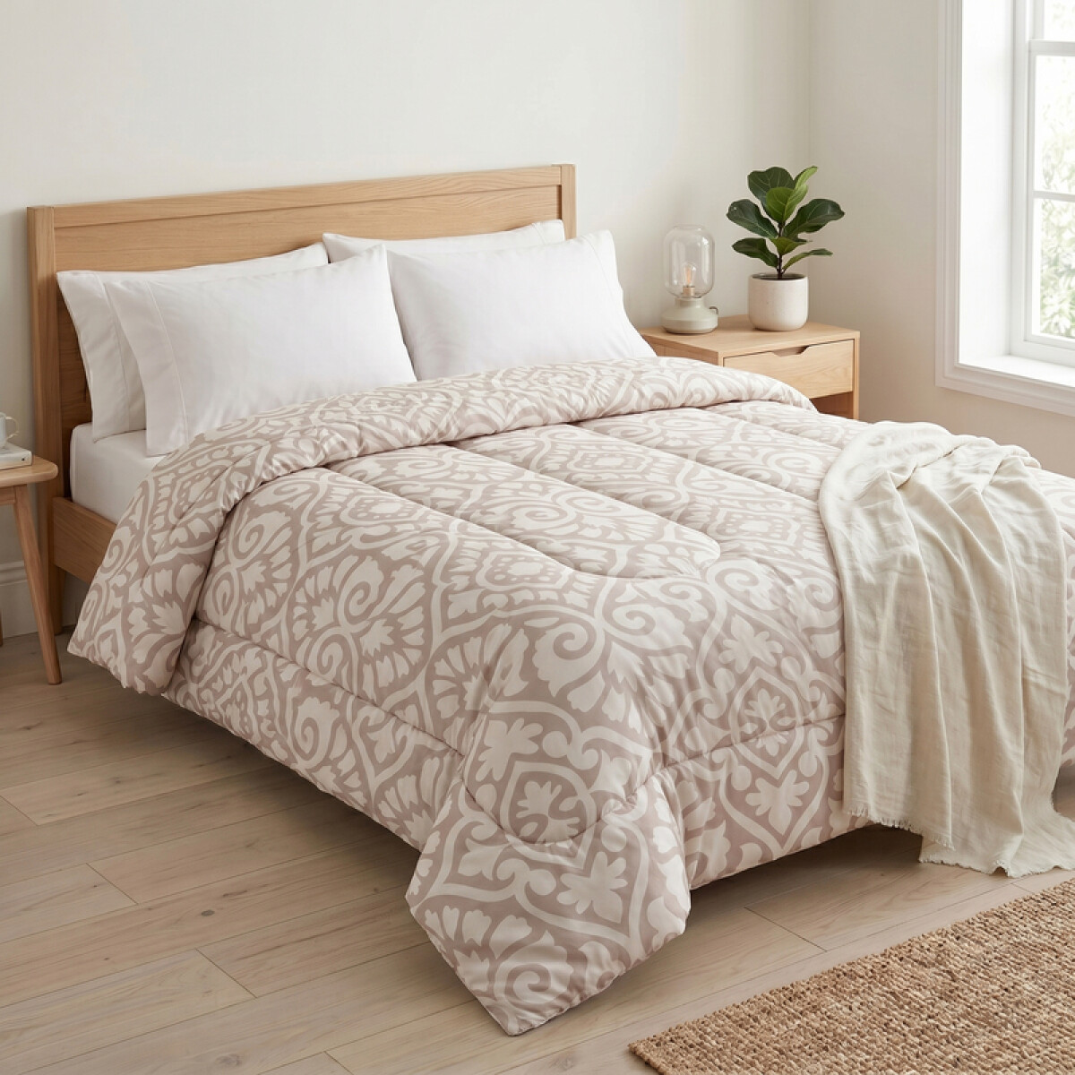 Acolchado 2 Plazas Doble Faz Microfibra Térmico 195 x 230cm - Damasco Beige 