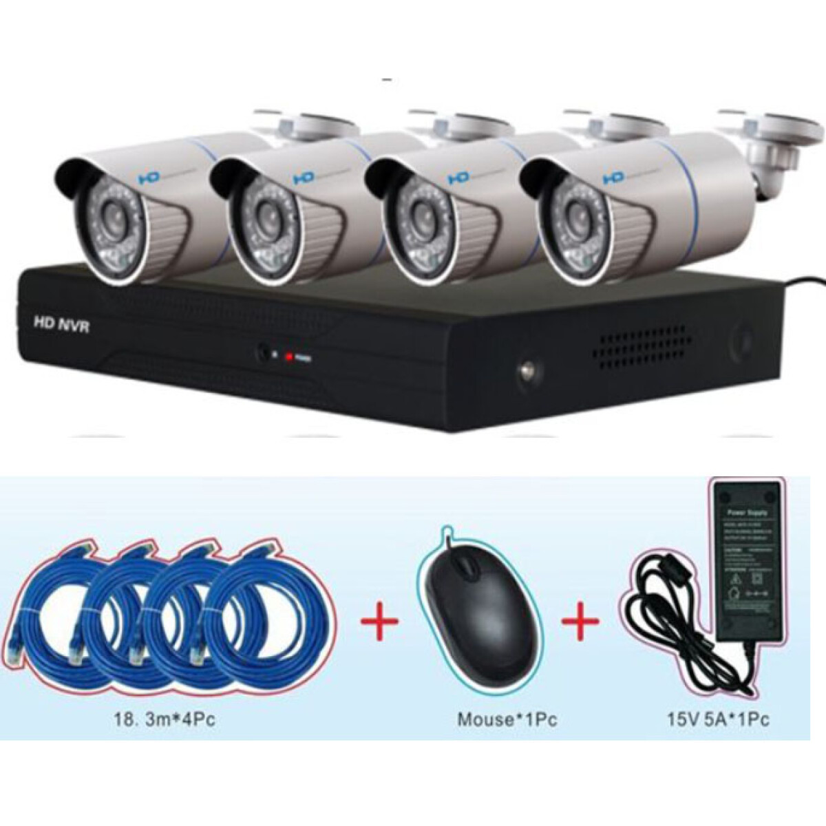 Kit Safesky Nvr + 4 Camaras Ip Exteriores + Accesorios 