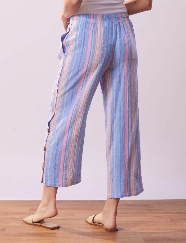 Pantalon Crop Det Btns CELESTE/MULTI
