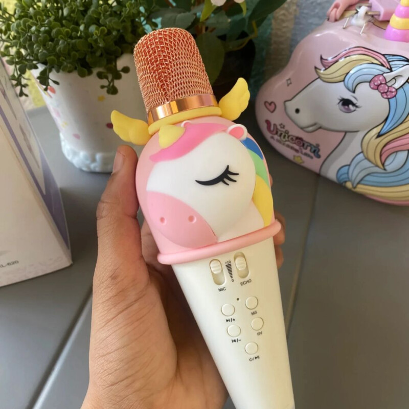 Microfono karaoke con alto parlante unicornio Blanco