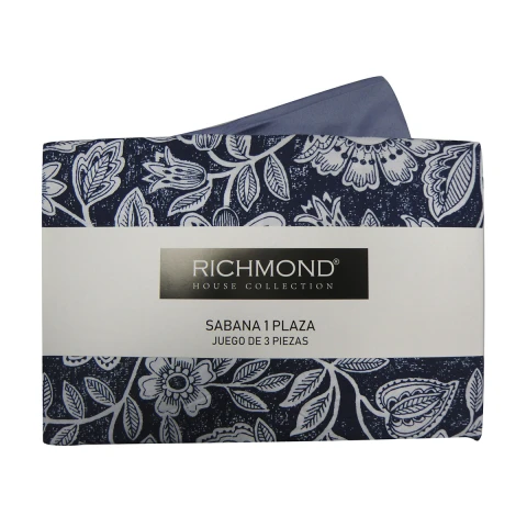 Juego Sábanas 1 Plaza Richmond House Estampadas 100% Microfibra 307 FLOR AZUL
