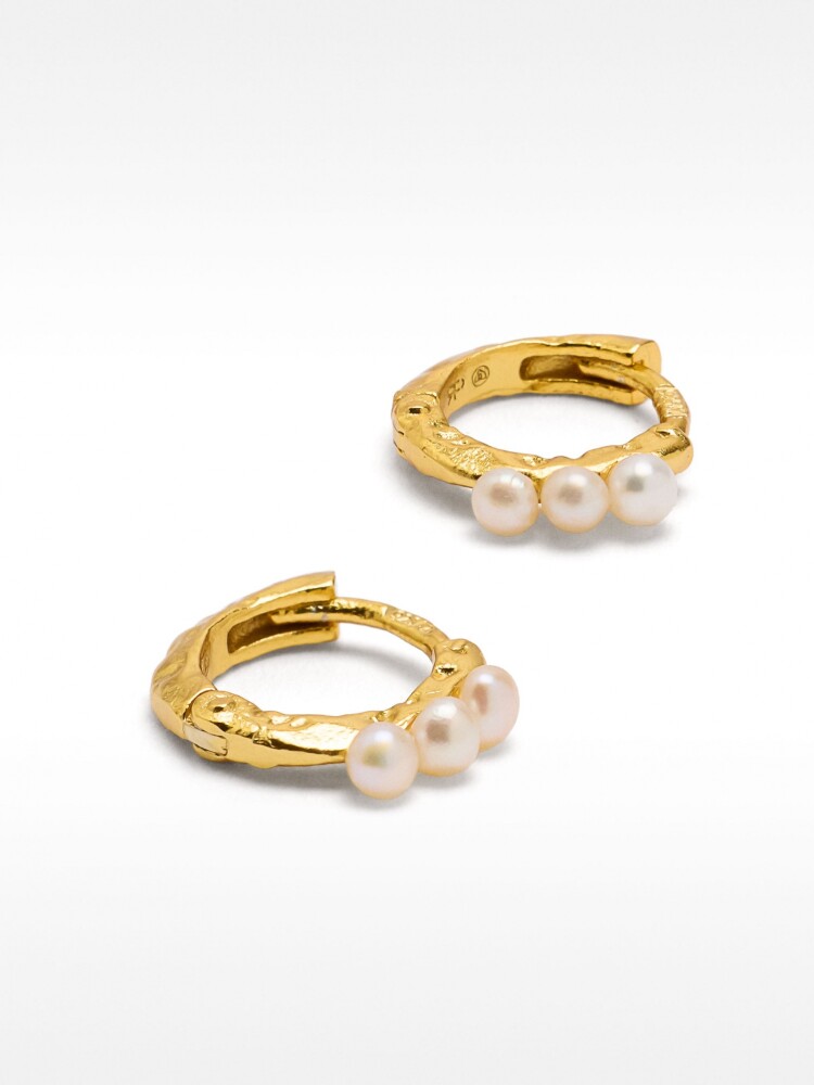 Aros Con Perlas De Agua Dulce - Plata De Ley 925 dorado