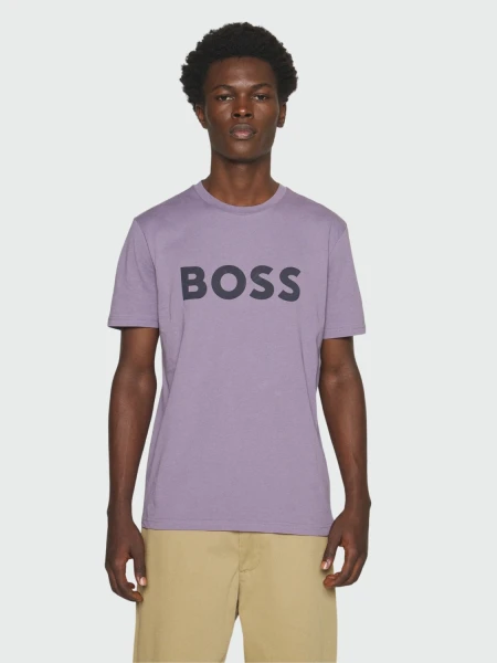 Hugo Boss -Remera de algodón con logo, regular fit , THINKING Violeta