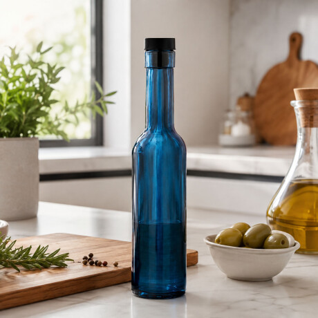 Aceitera Vinagrera Botella Vidrio 250ML c/ Tapa Azul Cobalto Azul