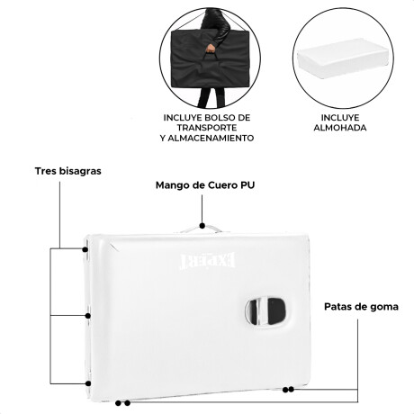 Camilla Masajes Profesional Portátil Metal PU + Bolso Blanco