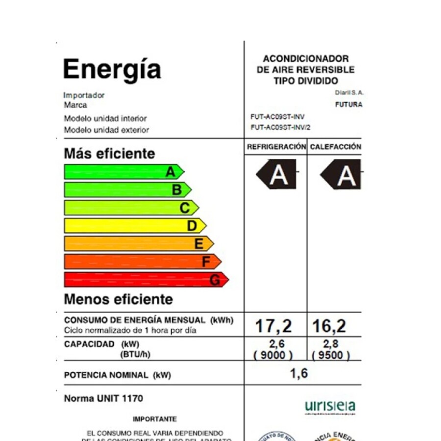 Aire Acondicionado Inverter Futura FUT-AC09ST-INV 9000 BTU Aire Acondicionado Inverter Futura FUT-AC09ST-INV 9000 BTU