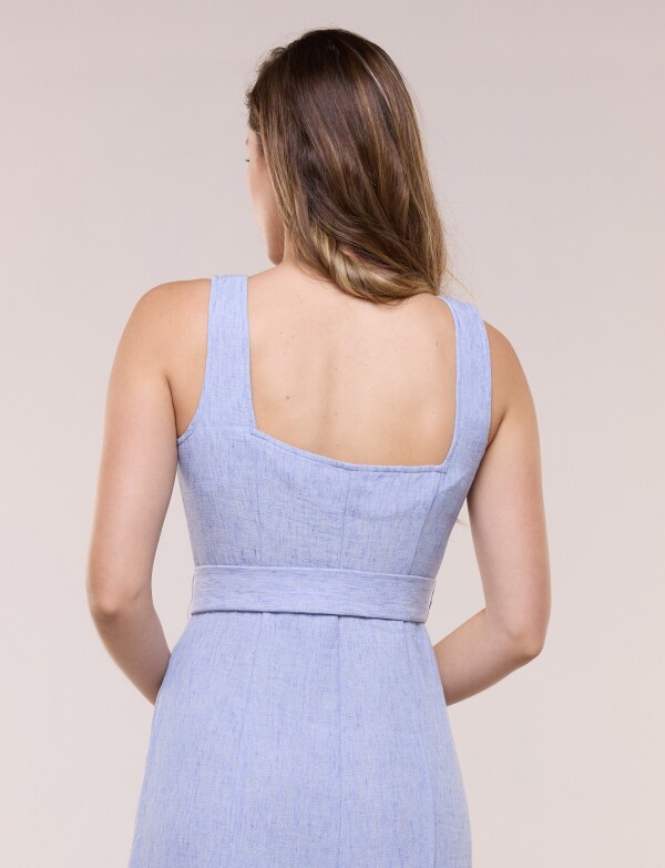 Vestido Midi Camisero Con Cinto CELESTE
