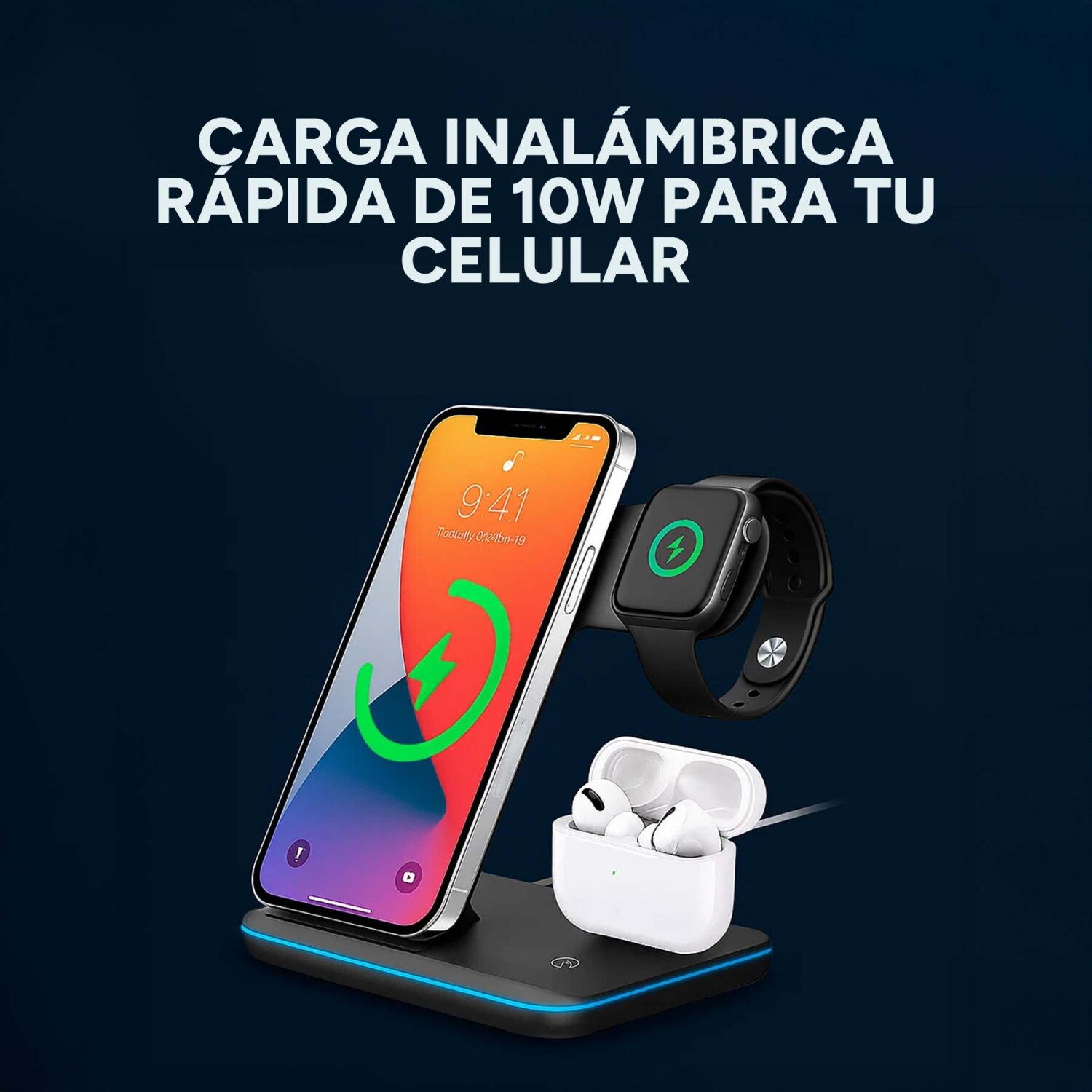 Carga Rápida Cargador Inalambrico Iphone Watch Airpods Estacion De