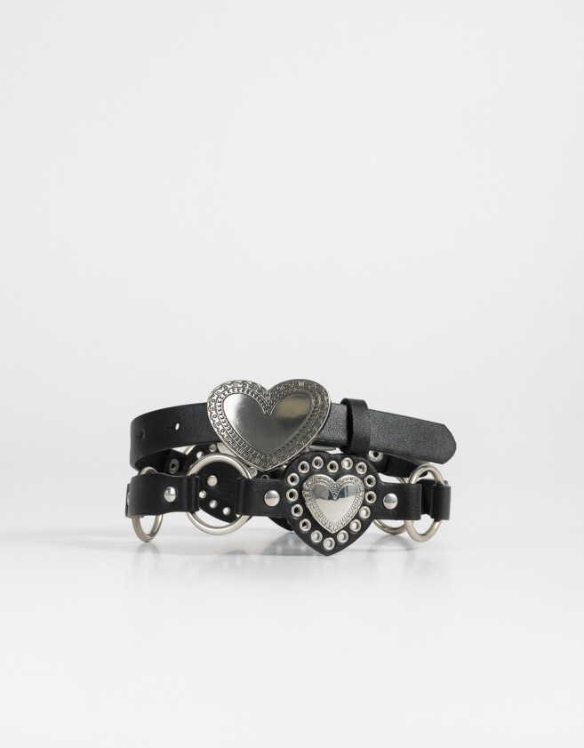 Cinturones y Fajas Boho Cinturón Con Corazones - Negro