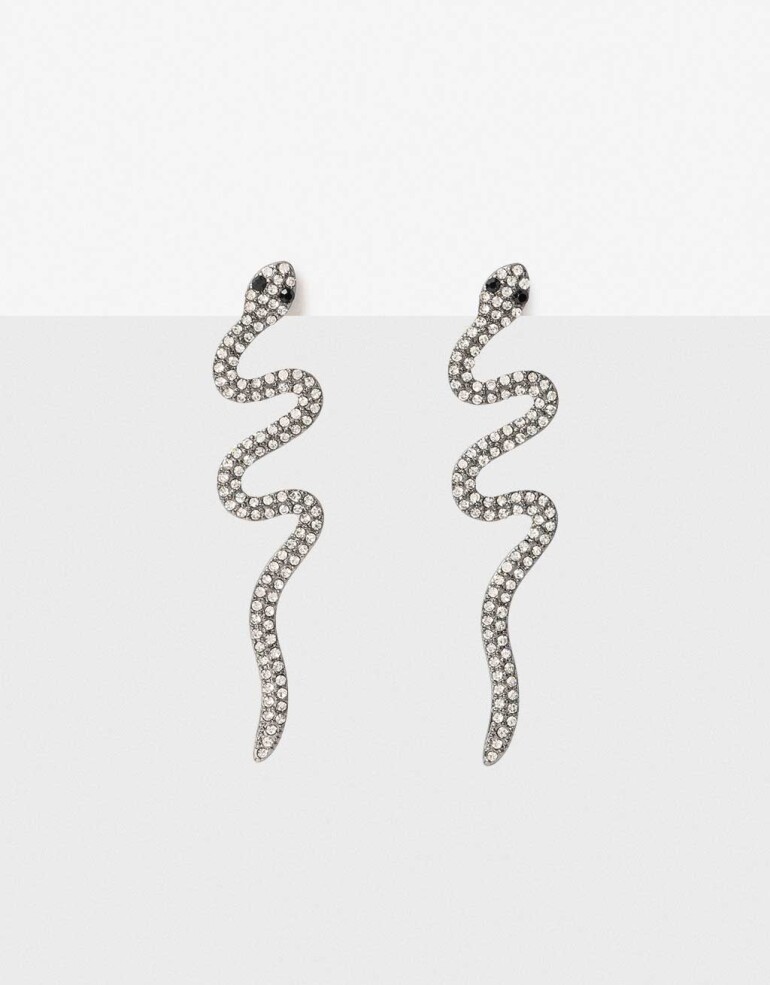 Aros Colgantes Largos Strass Aros Colgantes De Víbora - Plateado Hematite