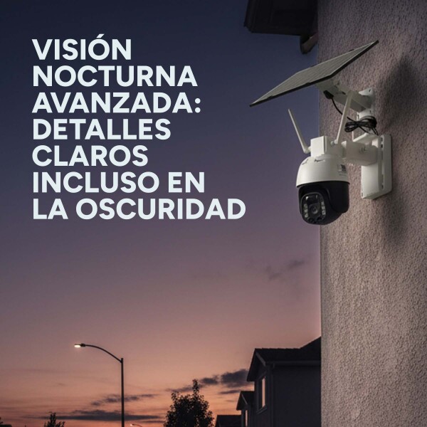 Cámara Seguridad Sola WiFi 4K Exterior Visión Nocturna Color Blanco Negro