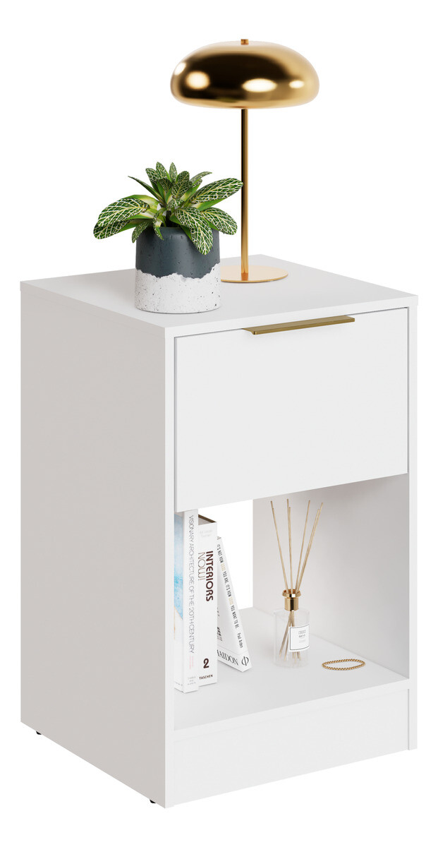 Mesa De Luz Moderna Dormitorio Para Cabecera Moderna Paris - Blanco 