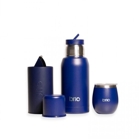 Set termo 750ml + mate redondo + yerbera 200gr Azul