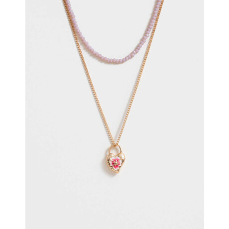 Collar Corto Beads Y Dije Corazón Dorado