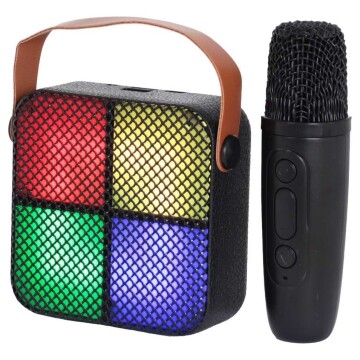 Parlante Bluetooth Karaoke Con Micrófono Y Luces Portatil Variante Color Negro