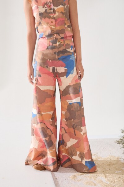PANTALON WIDE XL LINEN PRINT Sol