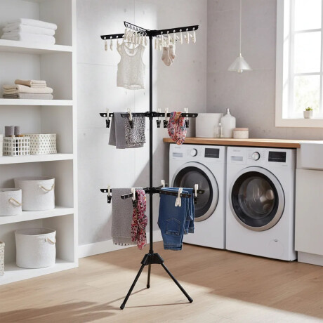 Tender 3 Niveles Vertical 155cm Ahorra Espacio con Broches Negro