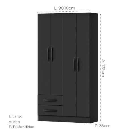 Ropero Negro 4 puertas 2 cajones con estantes y perchero 172x90x35 cm Interior Natural Ropero Negro 4 puertas 2 cajones con estantes y perchero 172x90x35 cm Interior Natural