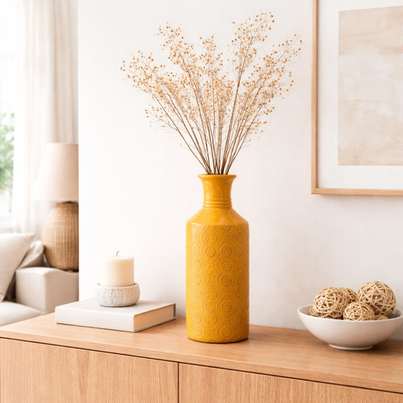 FLORERO ÉTNICO CERÁMICA 11X11X31 AMARILLO FLORERO ÉTNICO CERÁMICA 11X11X31 AMARILLO