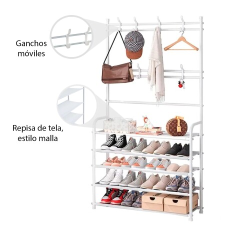 Organizador Perchero Zapatera Acero Estilo en Uno 5 Niveles Blanco