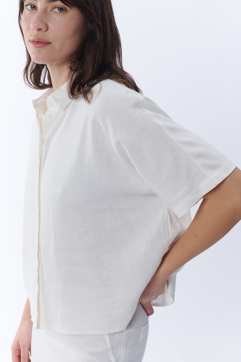 Camisa manga corta con lino Crudo