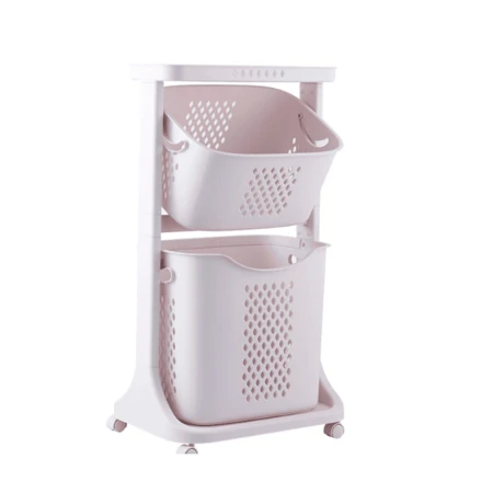 Carro Organizador Cesto Para Baño 2 Canastos y Estante 031-6 BLANCO